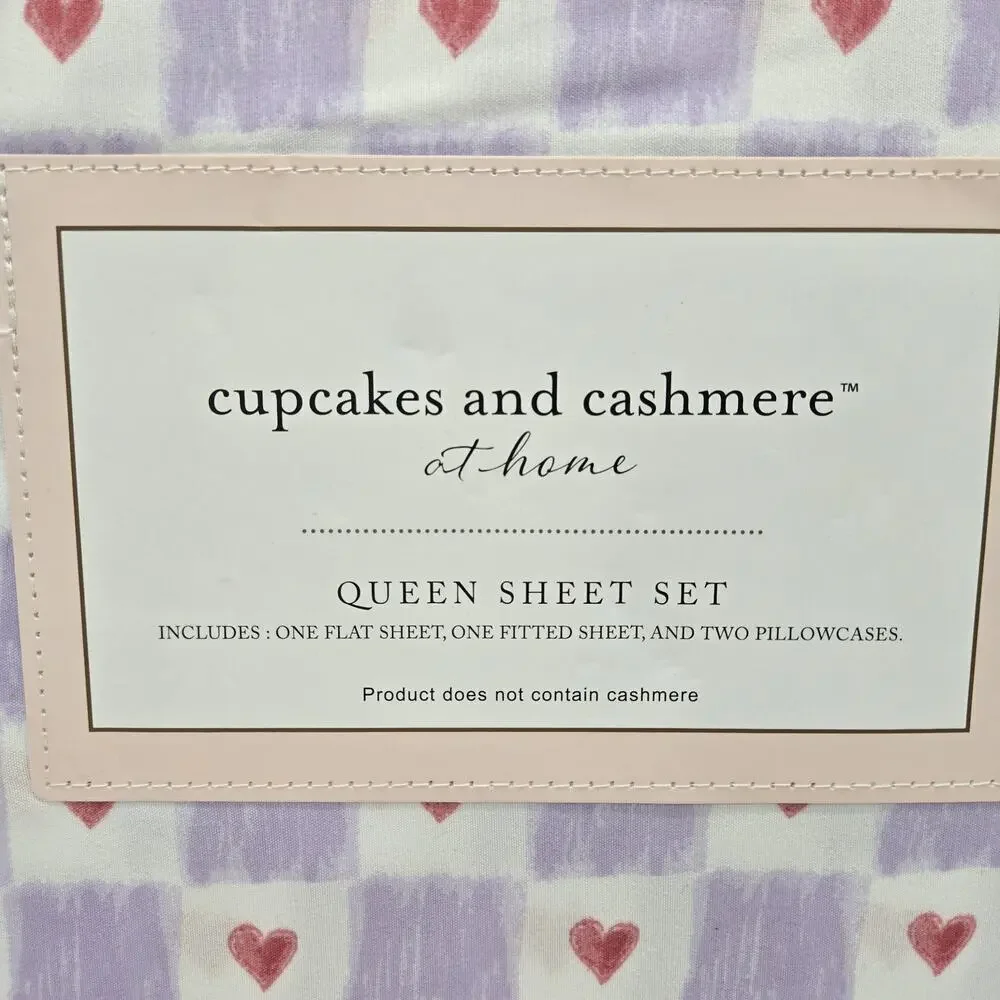 Cupcakes & Cashmere QUEEN Hearts Sheet 4pc Set NEW Purple Pink MICROFIBER Love